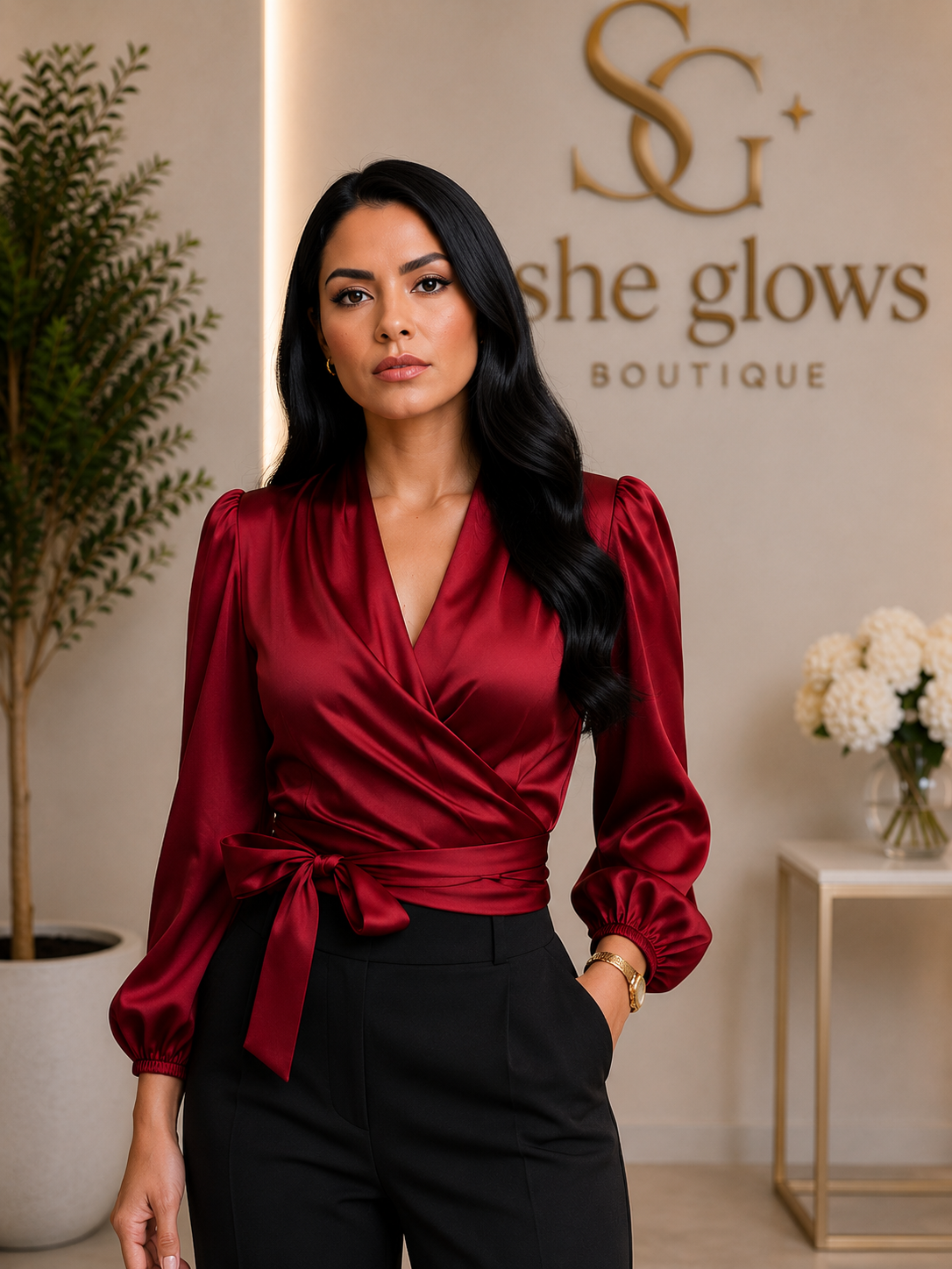 Women Fashion Elegant Spring Solid Color Satin Blouse