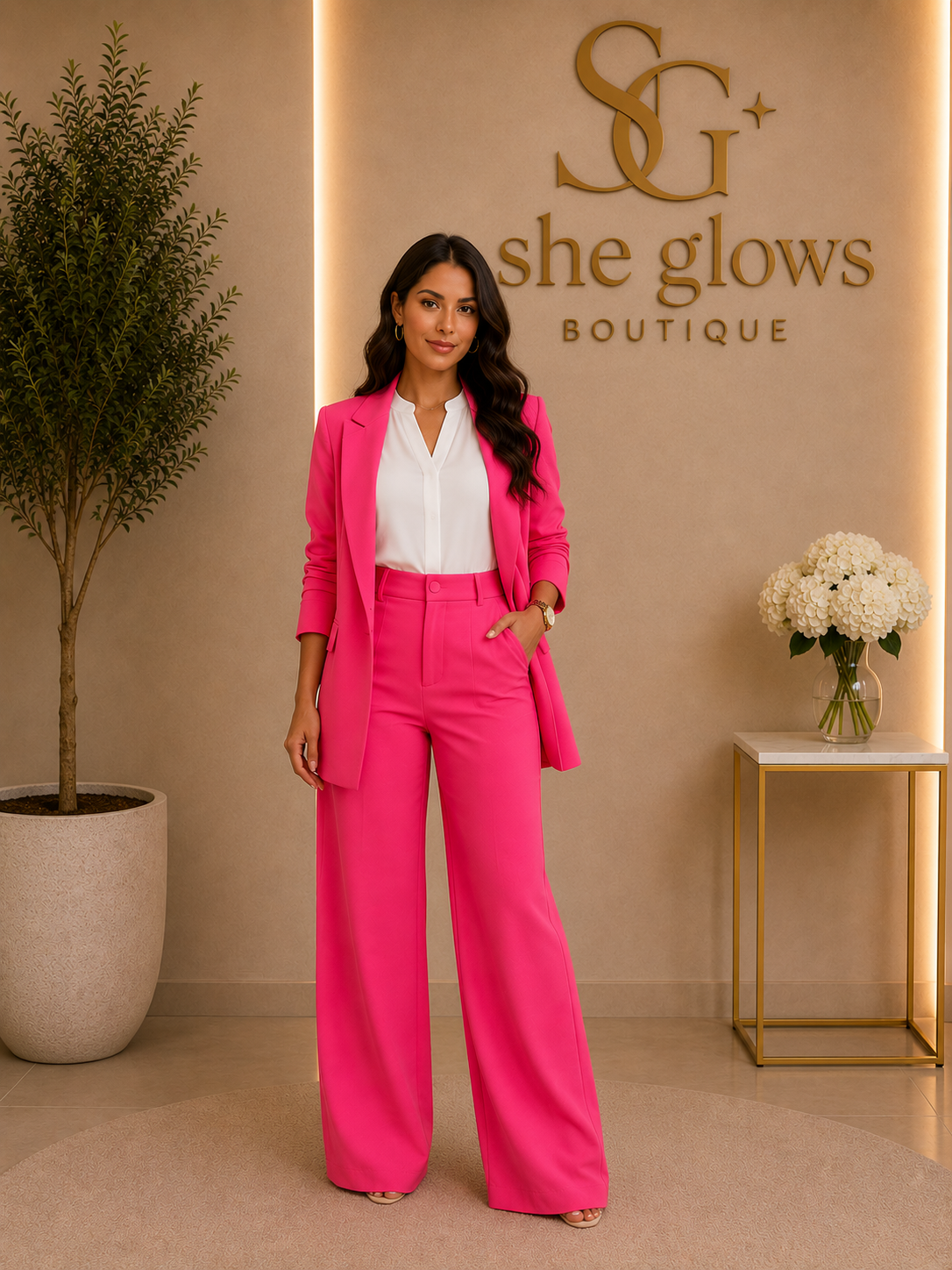 Fashion Casual Workwear Solid Blazer Straight Pants Two-Pieces Set